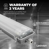 Ledvion Réglette LED 60CM - 2x7W - 6500K - IP65 - avec tube fluorescent LED