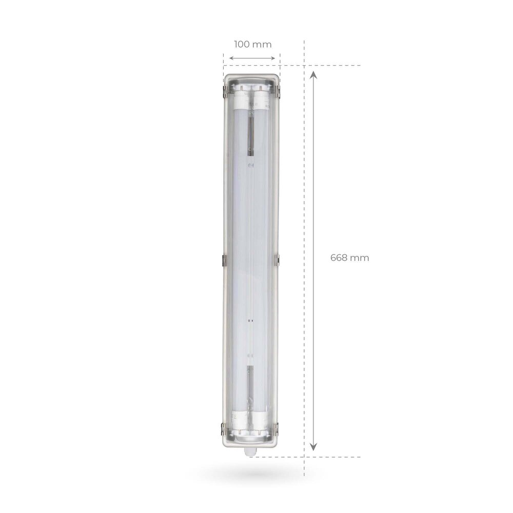 Ledvion Réglette LED 60CM - 2x6.3W - 1100 Lumen - 6500K - Haute Efficacité - Étiquette Énergétique C - IP65 - avec tube fluorescent LED