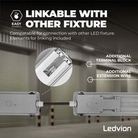 Ledvion Réglette LED 120CM - 2x18W - 6660 Lumen - 4000K - Haute Efficacité - Étiquette Énergétique B - IP65 - avec tube fluorescent LED