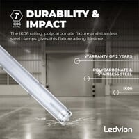 Ledvion Réglette LED 120CM - 2x18W - 6660 Lumen - 4000K - Haute Efficacité - Étiquette Énergétique B - IP65 - avec tube fluorescent LED