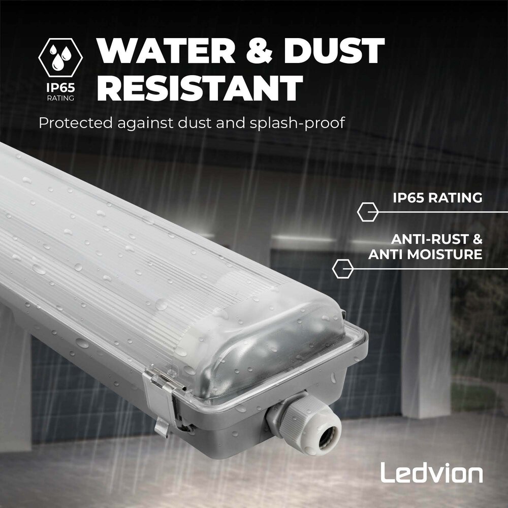 Ledvion Réglette LED 120CM - 24W - 3840 Lumen - 6500K - IP65 - avec tube fluorescent LED