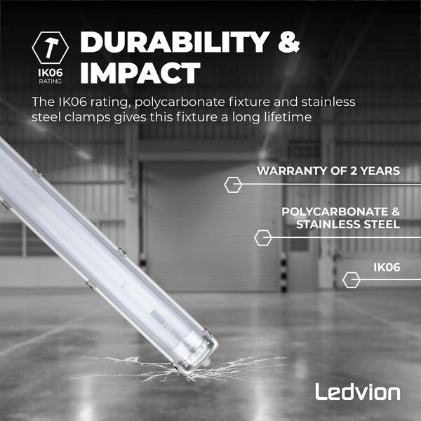 Ledvion Réglette LED 120CM - 24W - 3840 Lumen - 6500K - IP65 - avec tube fluorescent LED