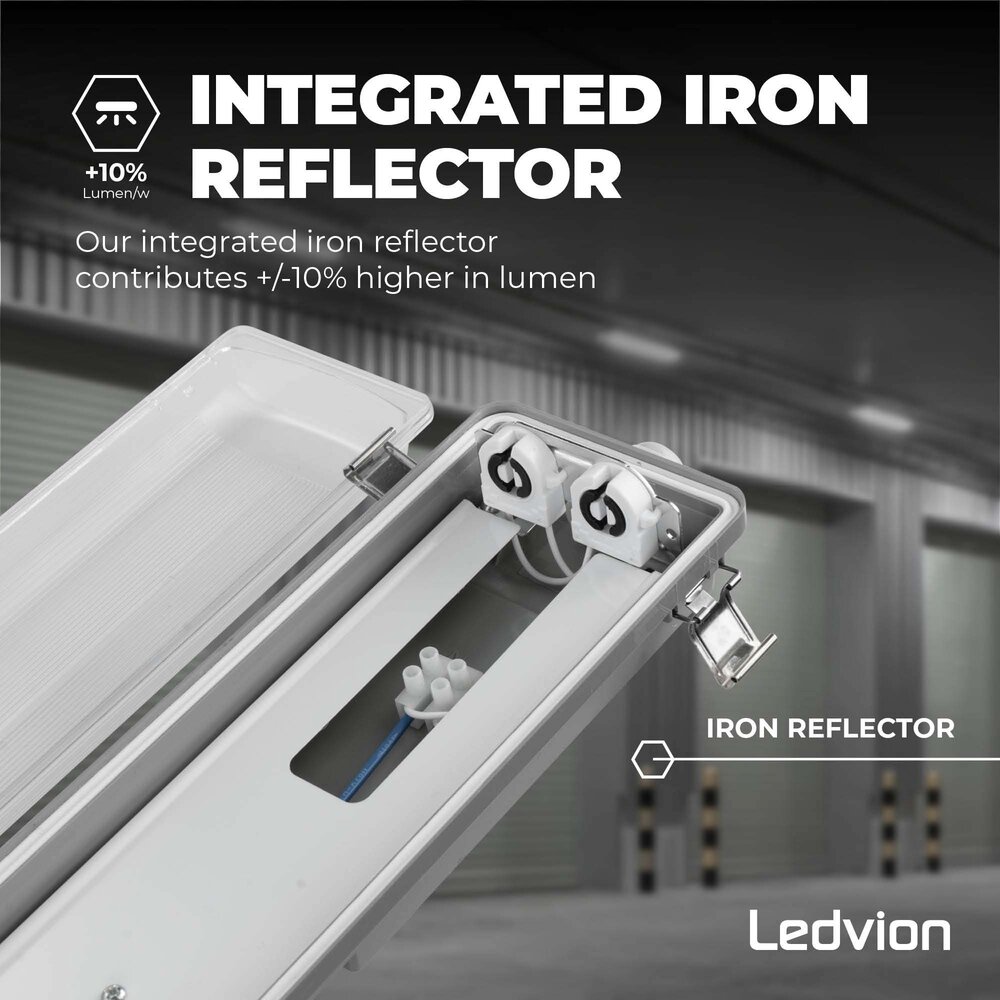 Ledvion Kit de Réglette LED étanche Double IP65 - 150CM - Clips en acier inoxydable