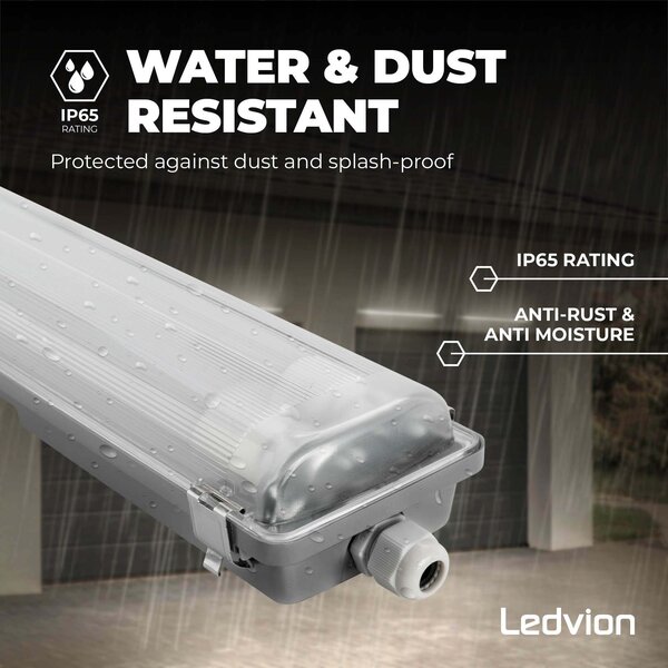 Ledvion Réglette LED 150CM - 2x15W - 2400 Lumen - 4000K - IP65 - avec tube fluorescent LED