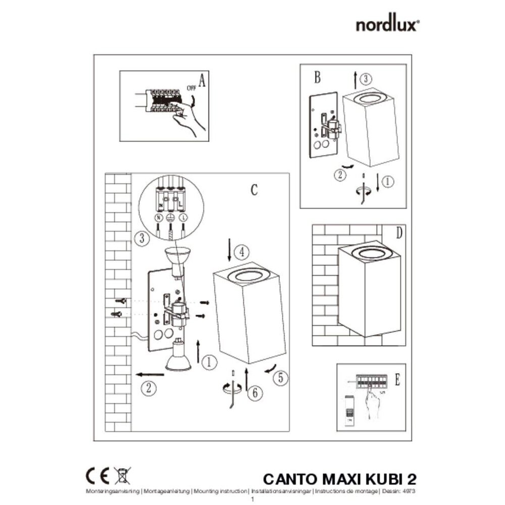 Nordlux Applique Murale Gris - Deux Faces - Raccord GU10 - IP44 - Canto Maxi Kubi 2