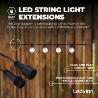 Ledvion 42m Guirlande Guinguette LED + câble de connexion 3m - 12V - IP44 - Liable - Avec 75 lampes LED - Plug & Play