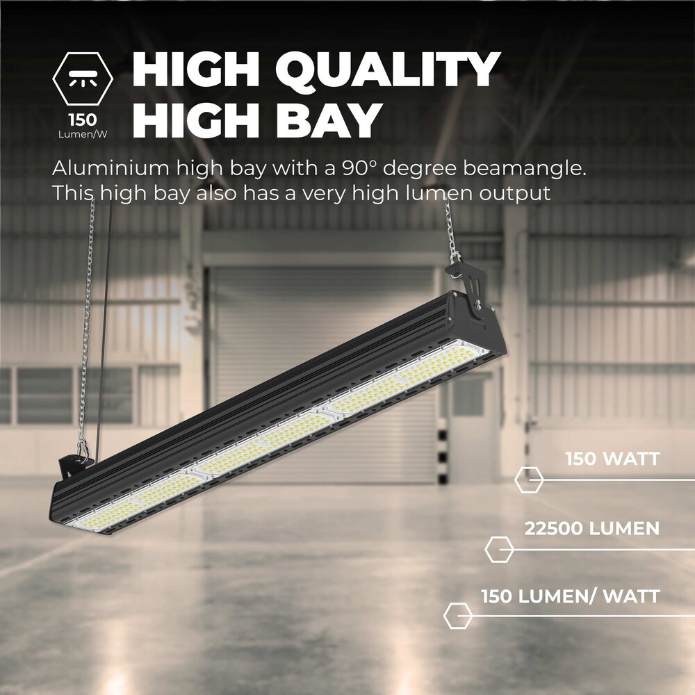 Lampesonline High bay LED Linéaire 150W - 150lm/W - IP65 - 4000K - Dimmable - 5 ans de garantie - Cloche LED industrielle