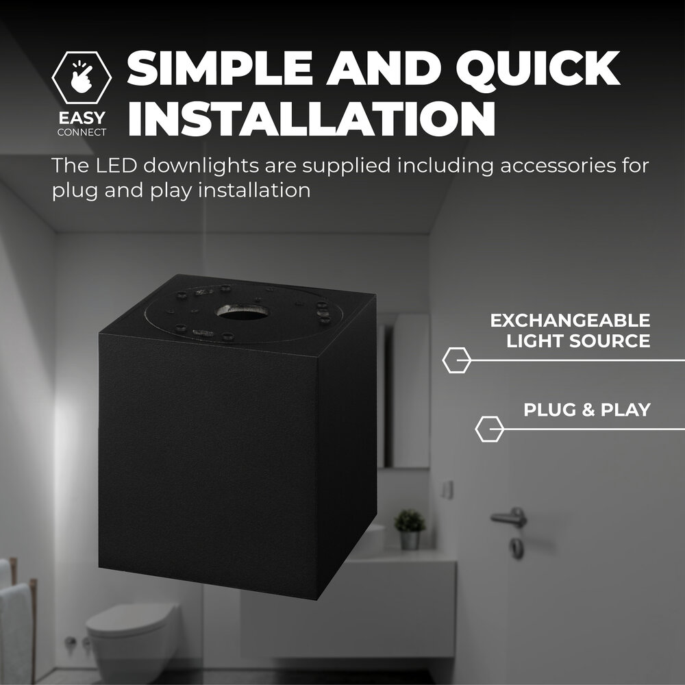 Ledvion 2x Spot LED Dimmable - Carré - Noir - 3W - 2700K - Inclinable - IP20