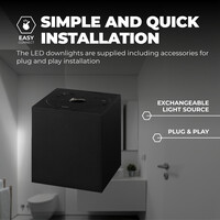 Ledvion 2x Spot LED Dimmable - Carré - Noir - 3W - 2700K - Inclinable - IP20