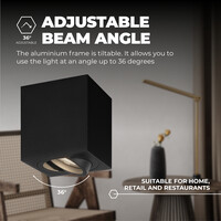 Ledvion Spot LED Dimmable - Carré - Noir - 3W - 4000K - Inclinable - IP20