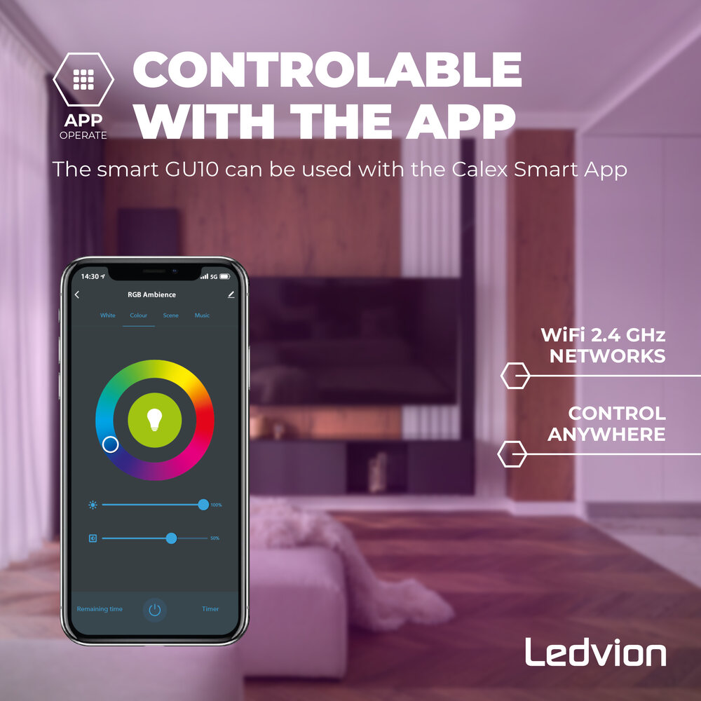 Ledvion Spot LED WIFI - Carré - Blanc - 4,9W - RGB+CCT - Inclinable - IP20