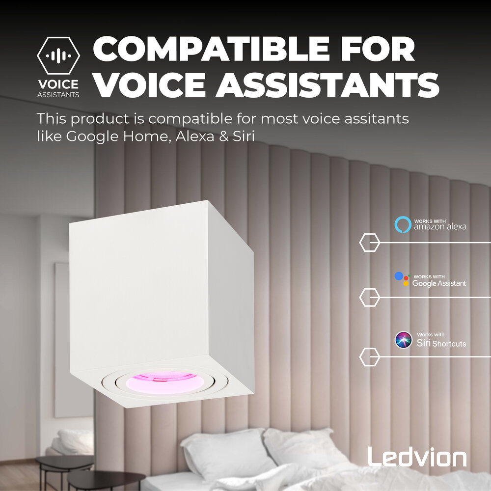 Ledvion Spot LED WIFI - Carré - Blanc - 4,9W - RGB+CCT - Inclinable - IP20