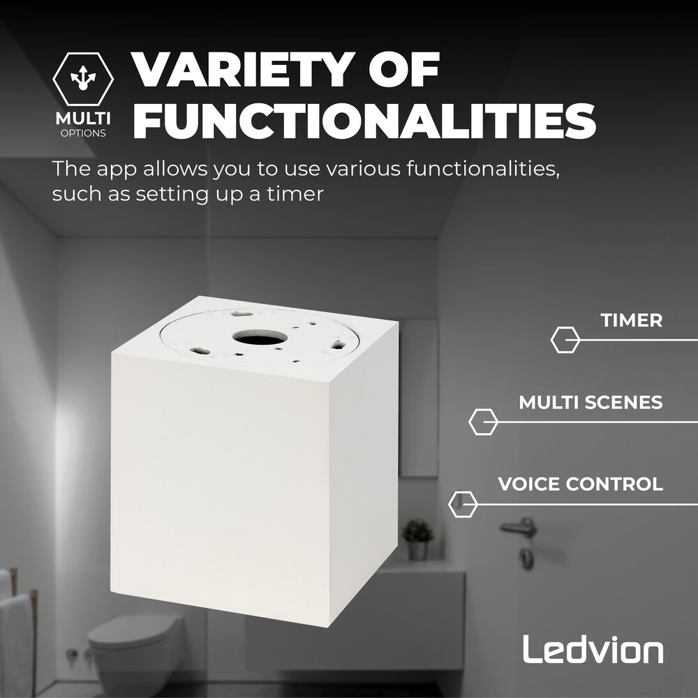 Ledvion Spot LED WIFI - Carré - Blanc - 4,9W - RGB+CCT - Inclinable - IP20
