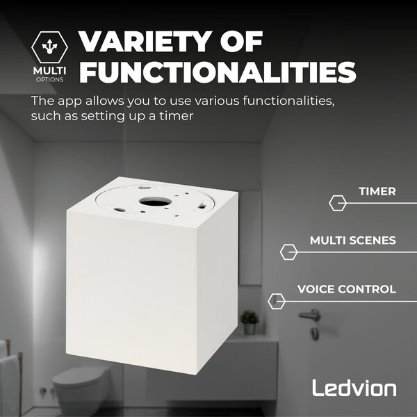 Ledvion Spot LED WIFI - Carré - Blanc - 4,9W - RGB+CCT - Inclinable - IP20