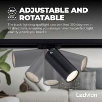 Ledvion 2m LED Spot sur rail - 4 Luminaires - Dimmable - Rail Monophasé - Noir