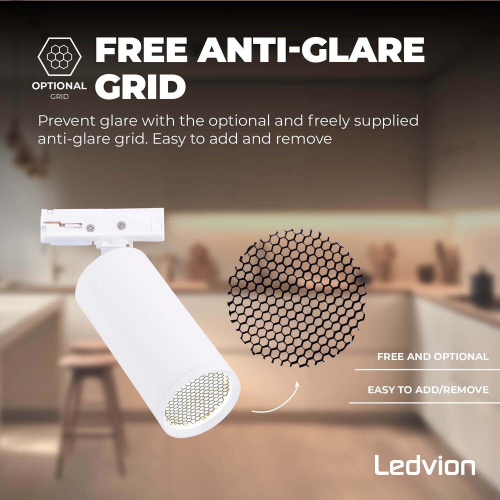 Ledvion 1m LED Spot sur rail - 2 Luminaires - 3W - 2700K - Dimmable - Rail Monophasé - Blanc