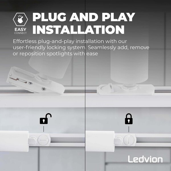 Ledvion 2m LED Spot sur rail Intelligent - 6 Luminaires - 4,9W - RGB+CCT - Dimmable - Rail Monophasé - Blanc