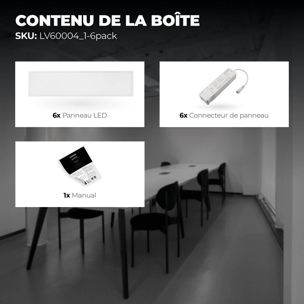 Ledvion 6x Lumileds Panneau LED 30x120 - 36W - 125 Lm/W - 3000K - 5 Années Garantie