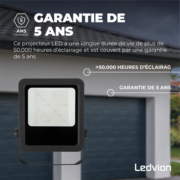Ledvion Lumileds Projecteur LED - 50W - 6750 Lumens - 4000K - Lentille asymétrique - 5 ans de garantie