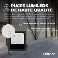 Ledvion Lumileds Projecteur LED - 50W - 6750 Lumens - 4000K - Lentille asymétrique - 5 ans de garantie