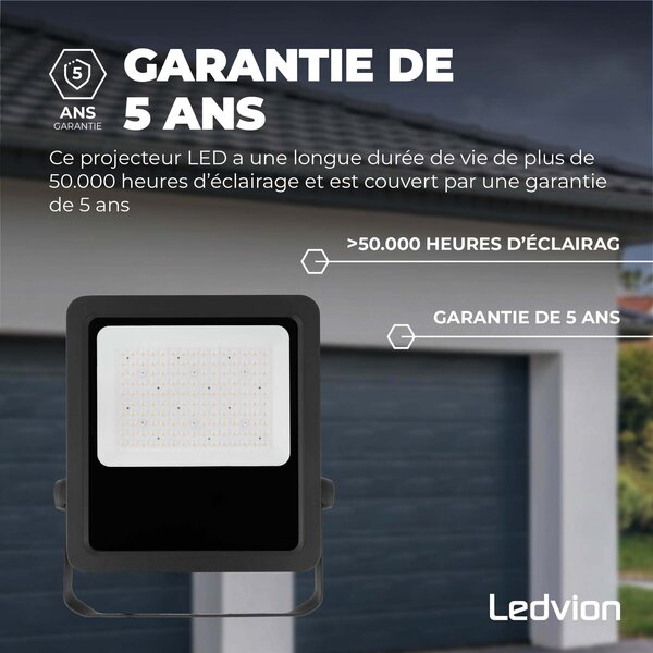 Ledvion Lumileds Projecteur LED - 100W - 14.000 Lumens - 4000K - Lentille asymétrique - 5 ans de garantie