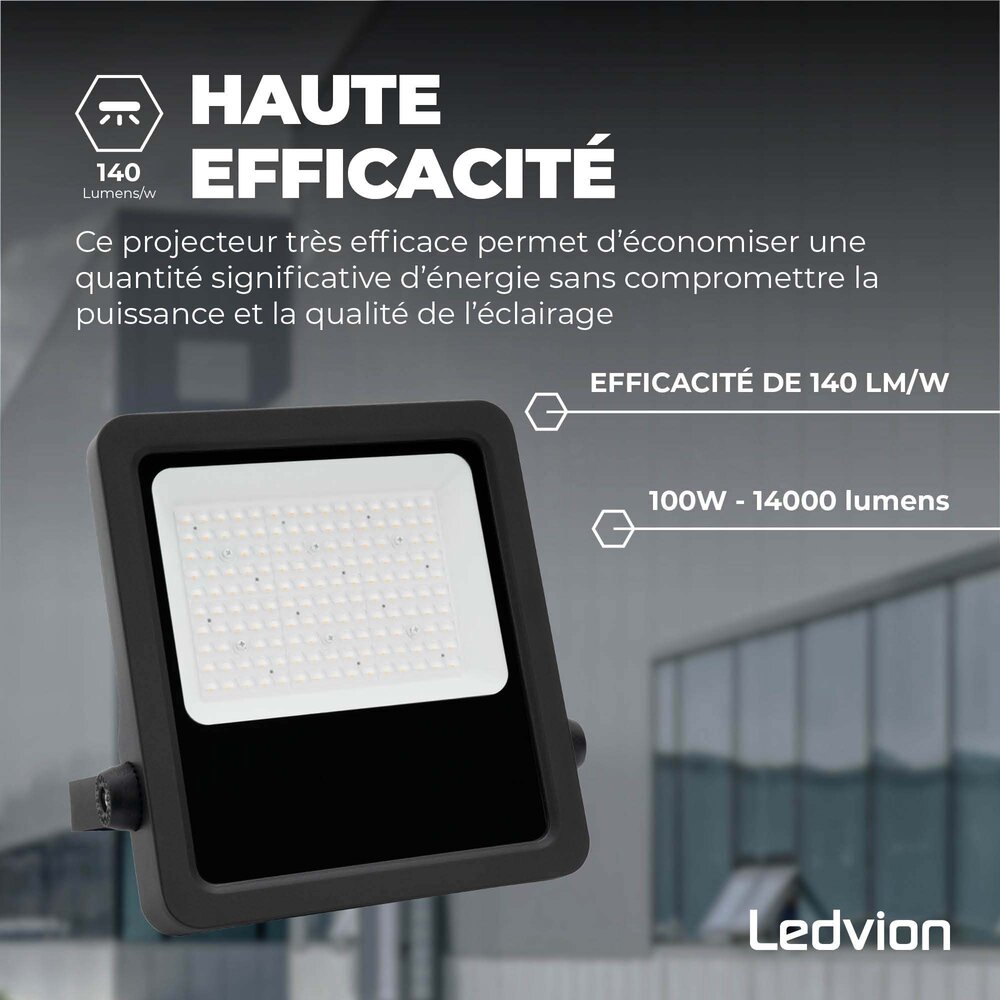 Ledvion Lumileds Projecteur LED - 100W - 14.000 Lumens - 4000K - Lentille asymétrique - 5 ans de garantie