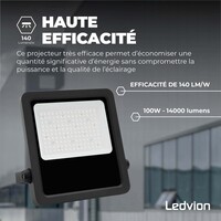 Ledvion Lumileds Projecteur LED - 100W - 14.000 Lumens - 4000K - Lentille asymétrique - 5 ans de garantie