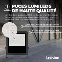 Ledvion Lumileds Projecteur LED - 100W - 14.000 Lumens - 4000K - Lentille asymétrique - 5 ans de garantie
