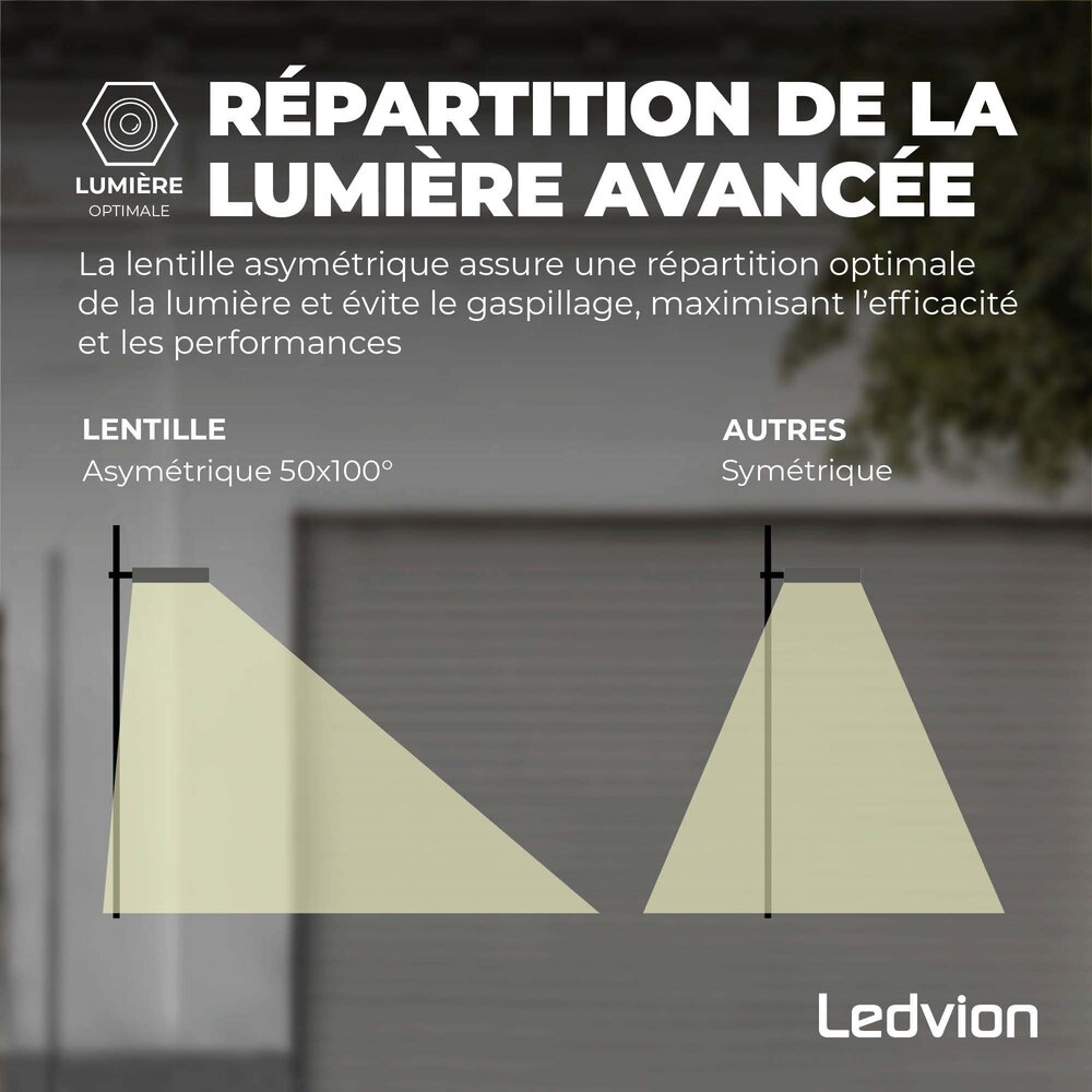 Ledvion Lumileds Projecteur LED - 100W - 14.000 Lumens - 4000K - Lentille asymétrique - 5 ans de garantie