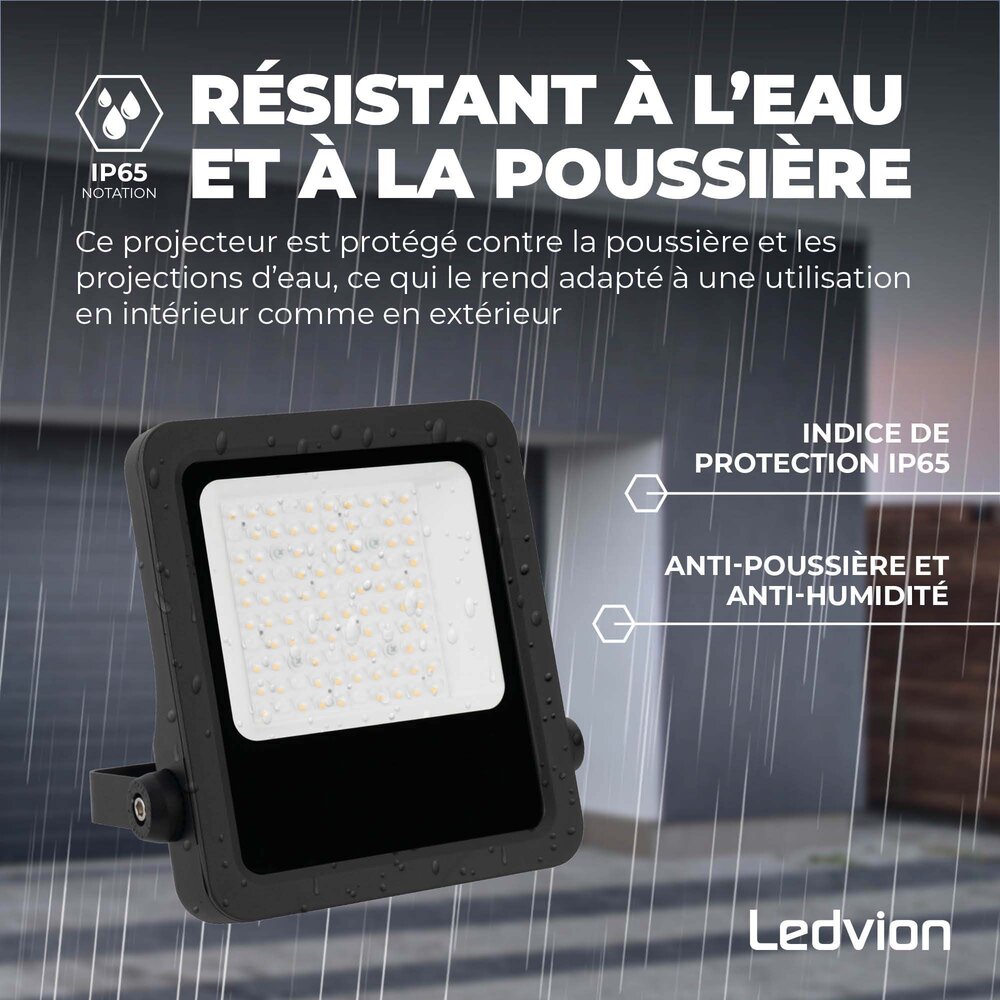 Ledvion Lumileds Projecteur LED - 100W - 14.000 Lumens - 4000K - Lentille asymétrique - 5 ans de garantie