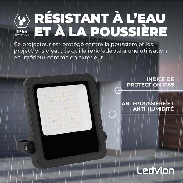 Ledvion Lumileds Projecteur LED - 100W - 14.000 Lumens - 4000K - Lentille asymétrique - 5 ans de garantie