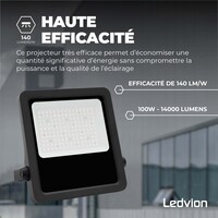 Ledvion Lumileds Projecteur LED - 100W - 14.000 Lumens - 6000K - Lentille asymétrique - 5 ans de garantie