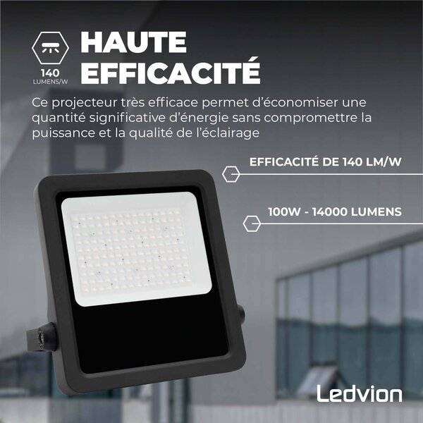 Ledvion Lumileds Projecteur LED - 100W - 14.000 Lumens - 6000K - Lentille asymétrique - 5 ans de garantie