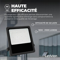 Ledvion Lumileds Projecteur LED - 150W - 21.000 Lumens - 6000K - Lentille asymétrique - 5 ans de garantie