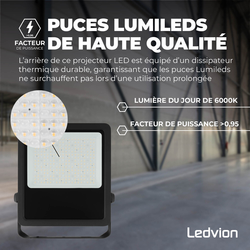 Ledvion Lumileds Projecteur LED - 150W - 21.000 Lumens - 6000K - Lentille asymétrique - 5 ans de garantie