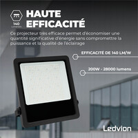Ledvion Lumileds Projecteur LED - 200W - 28.000 Lumens - 6000K - Lentille asymétrique - 5 ans de garantie