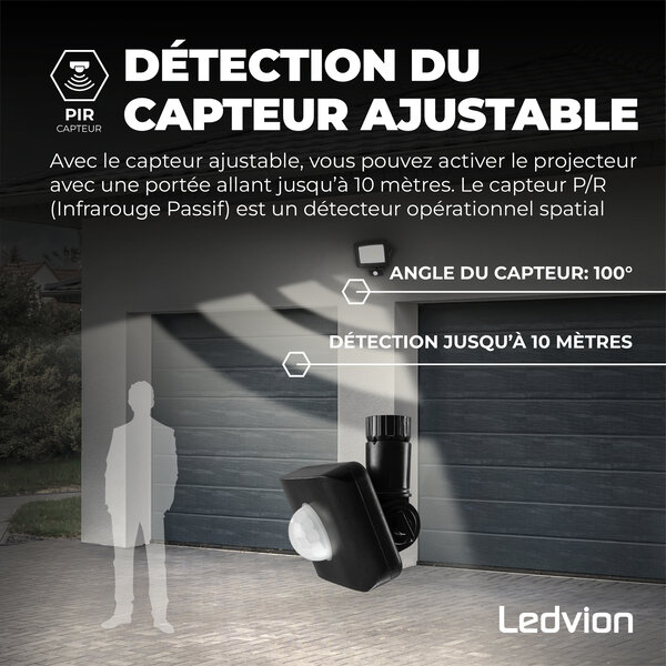 Ledvion Projecteur LED Avec Détecteur de Mouvement 50W - Osram Chip LED - 6500K