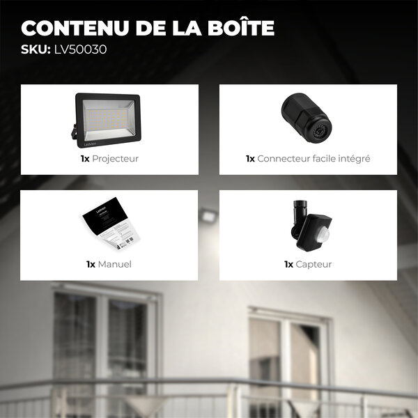 Ledvion Projecteur LED Avec Détecteur de Mouvement 100W - Osram Chip LED - 4000K