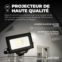 Ledvion Projecteur LED 10W - Osram Chip LED - 1100 Lumen - 4000K