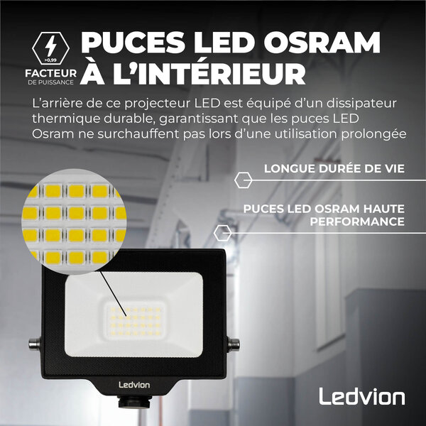 Ledvion Projecteur LED 20W - Osram Chip LED - 2200 Lumen - 4000K