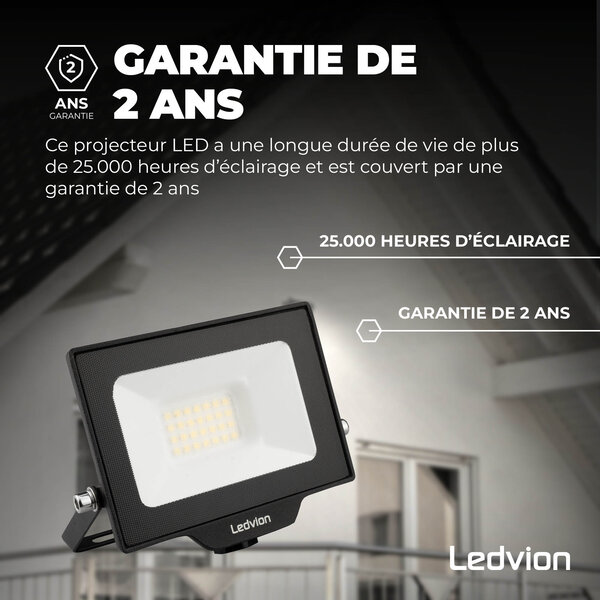 Ledvion Projecteur LED 20W - Osram Chip LED - 2200 Lumen - 4000K