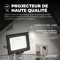 Ledvion Projecteur LED 30W - Osram Chip LED - 3600 Lumen - 6500K