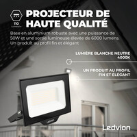 Ledvion Projecteur LED 50W - Osram Chip LED - 6000 Lumen - 4000K