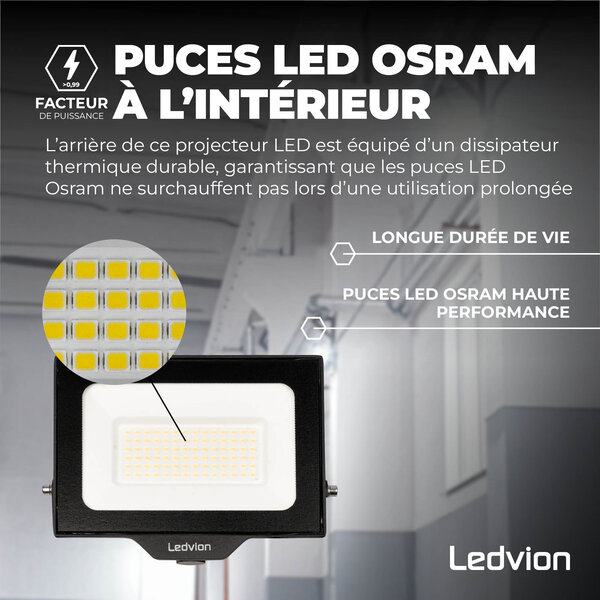 Ledvion Projecteur LED 50W - Osram Chip LED - 6000 Lumen - 4000K