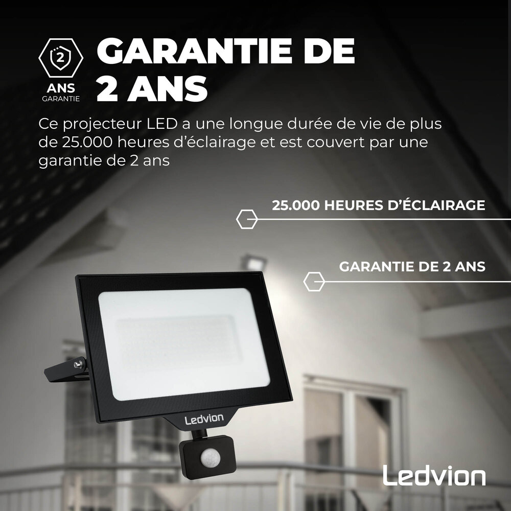 Ledvion Projecteur LED avec Détecteur de Mouvement 100W - Osram Chip LED - 12.000 Lumen - 4000K