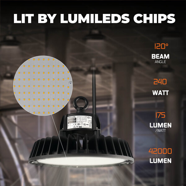 Ledvion High Bay LED 240W - Philips Driver - 120° - 175lm/W - 3000K - IP65 - Dimmable - 5 ans de garantie
