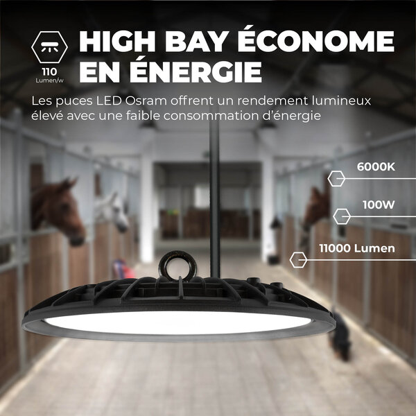 Ledvion High Bay LED 100W - Osram Chip LED - 90° - 110Lm/W - 6000K - IP65 - 2 ans de garantie