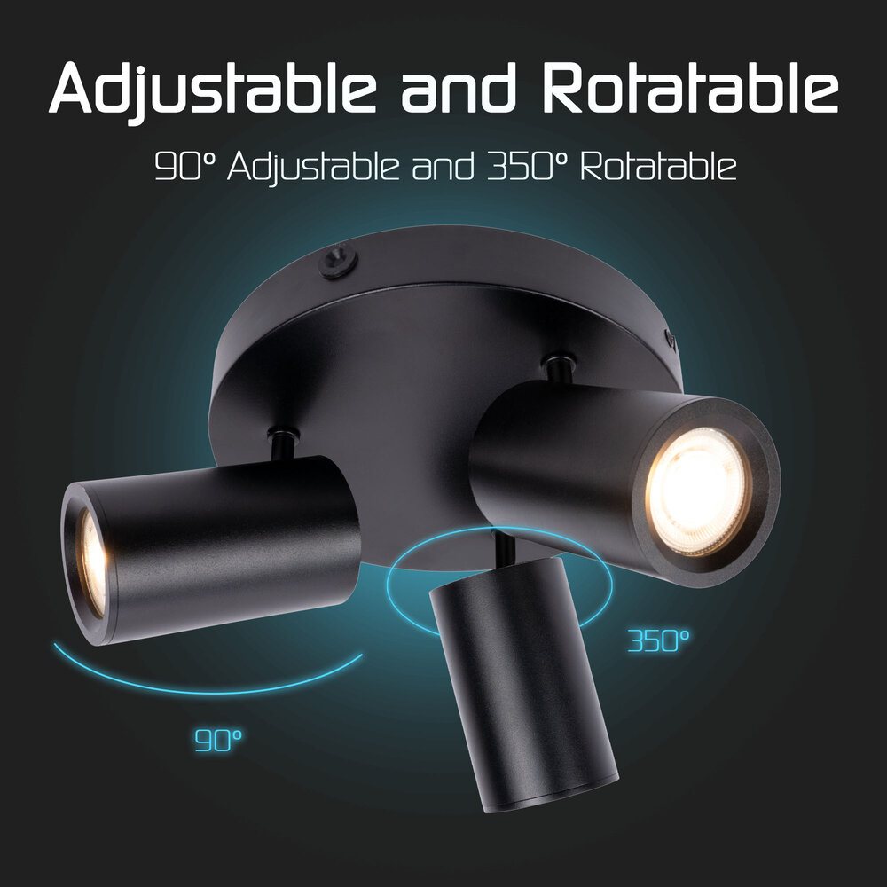 Ledvion Spot Plafonnier LED Noir Trio - Dimmable - 3W - 2700K - Inclinable
