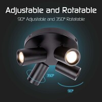 Ledvion Spot Plafonnier LED Noir à 4 lumières - Dimmable - 5W - 6500K - Inclinable