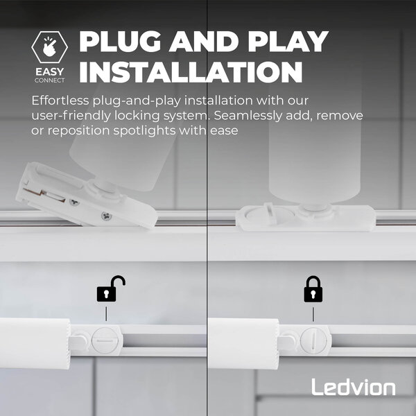 Ledvion 1m LED Spot sur rail - 2 Luminaires - Dimmable - Rail Monophasé - Blanc